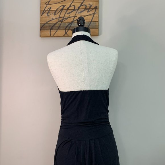 Black Backless Halter Maxi Dress Raw Hem - Picture 4 of 10